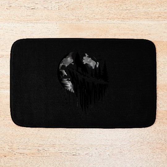 Howling wolf silhouette Bath Mats