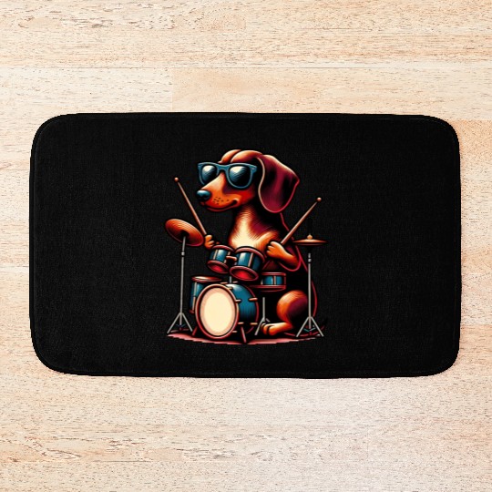 Dachshund Drummer Wiener Dog Design Bath Mats