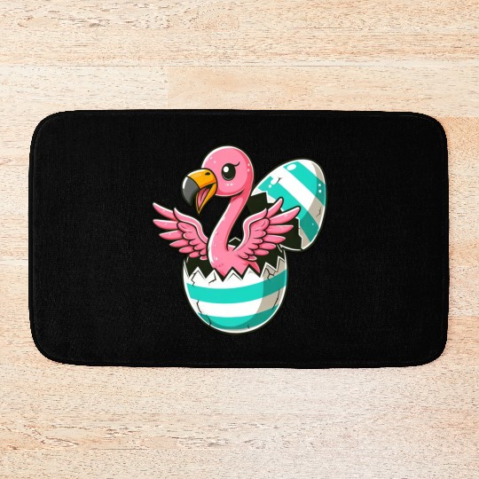 Flamingo Hatching from Easter Egg Easter Surprise Bath Mats