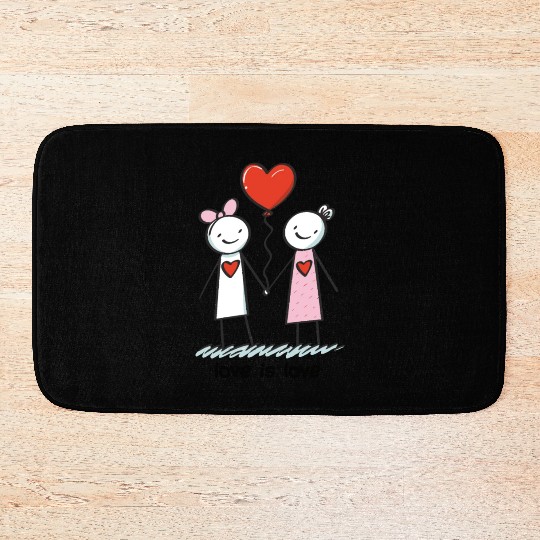 Stick Figure Lesbian Lovers Love is Love Bath Mats
