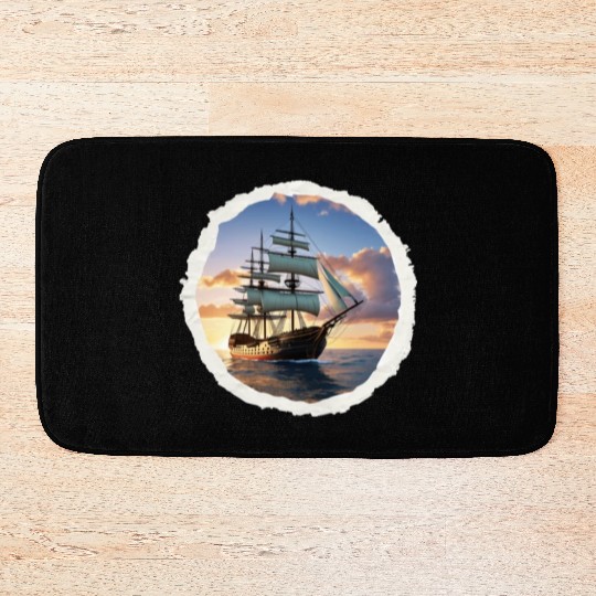 Ship running on the sea. Bath Mats