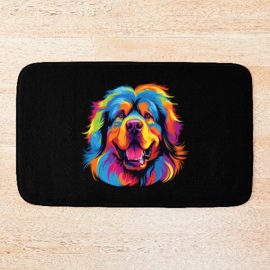 Watercolor Colorful Tibetan Mastiff Bath Mats