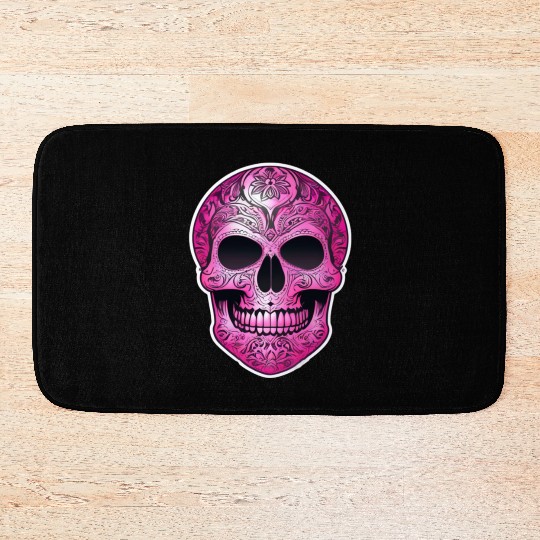 vintage tribal pink Mexican skull Bath Mats