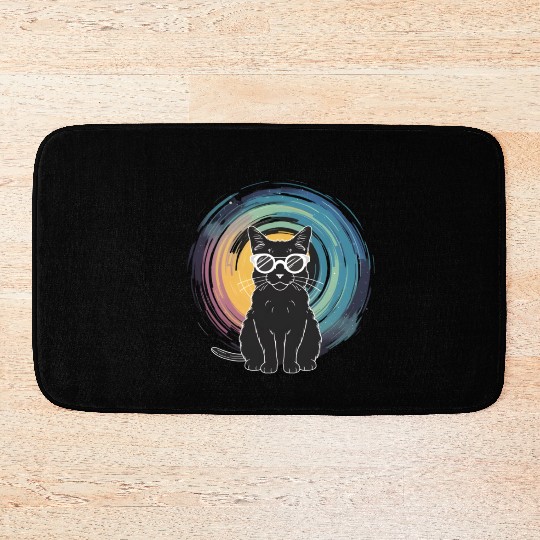 Solar Eclipse 2024 Cat Wearing Glasses Bath Mats