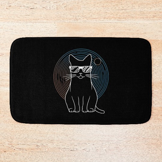 Solar Eclipse 2024 Cat Wearing Glasses Bath Mats