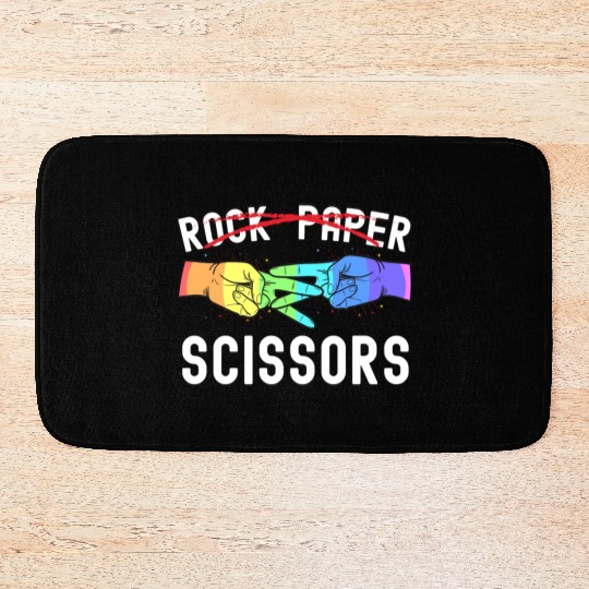 Lesbian Pride Rock Paper Scissors Funny LGBTQ Bath Mats