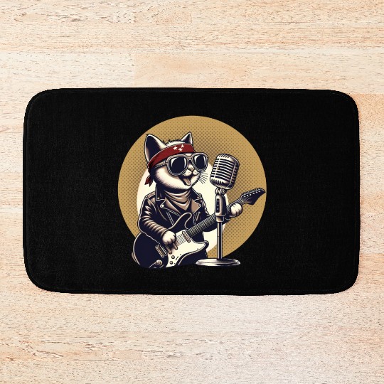 Cat Playing Guitar Bath Mats