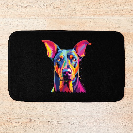Watercolor Colorful Doberman Pinscher Bath Mats