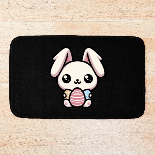 Cute Kawaii chibi Easter Bunny With Eggs Bath Mats