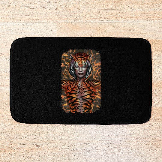 Fierce Jungle Tiger Spirit Fantasy Artwork Bath Mats
