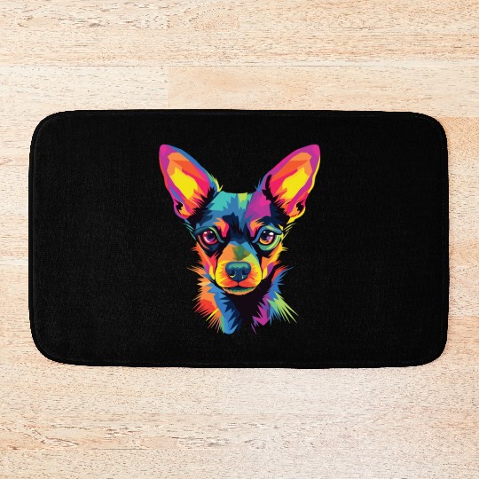 Watercolor Colorful Russian Toy Terrier Bath Mats