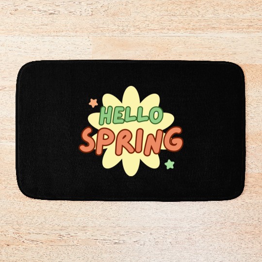 Funny retro hello spring time groovy flowers cute Bath Mats