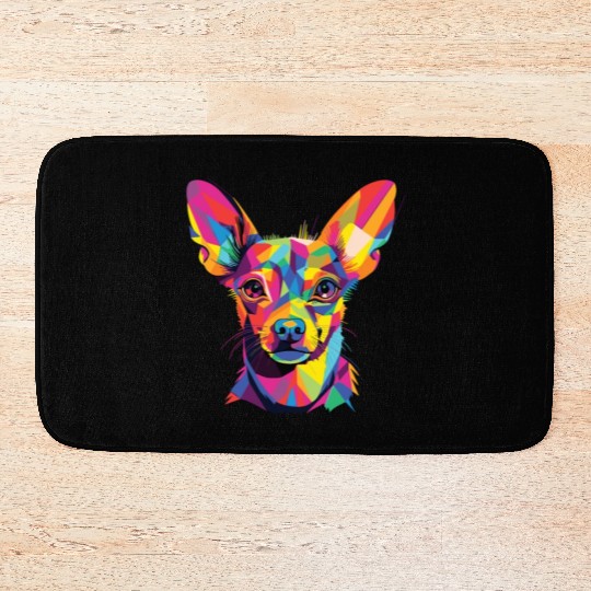 Watercolor Colorful Russian Toy Terrier Bath Mats