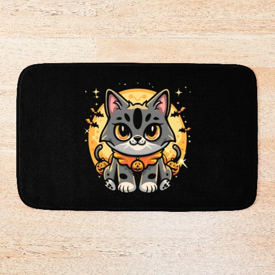 Cute cat halloween character fantasy Bath Mats