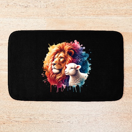 Lion and Lamb Christian Watercolor Design Bath Mats