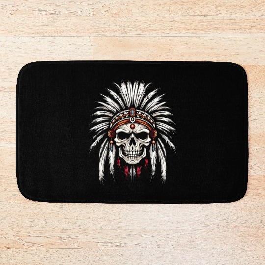 Indigenous Native American Skull Skull Head Bath Mats