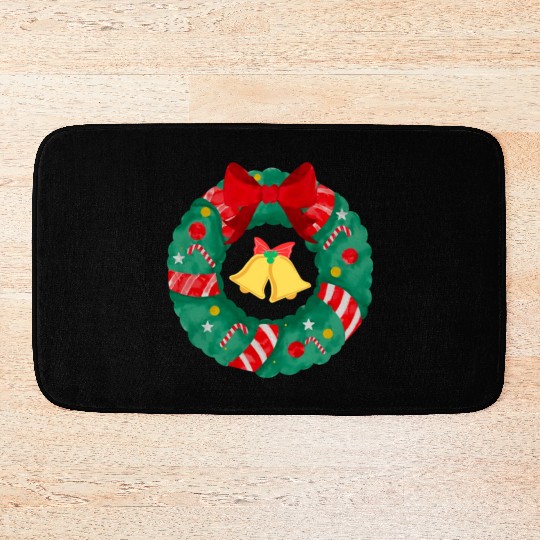 Christmas Wreath with Bells Bath Mats