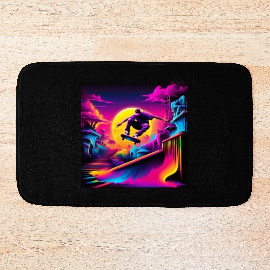 AI Airbrushed Synthwave Skate Scene Bath Mats
