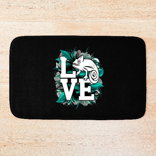 Chameleon Lizard Love Green Teal Text Design Bath Mats