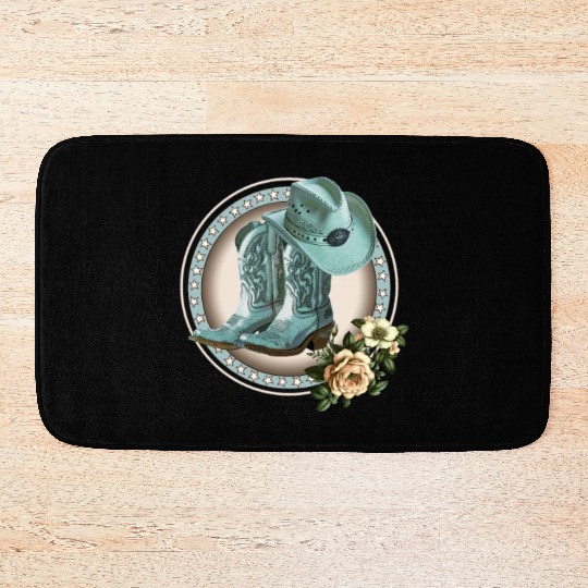 BLUE COWGIRL BOOTS, COWGIRL HAT, COWBOYS, WESTERN Bath Mats