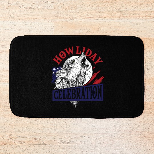 Wolf 4th of July American Flag Howling Wolves Bath Mats