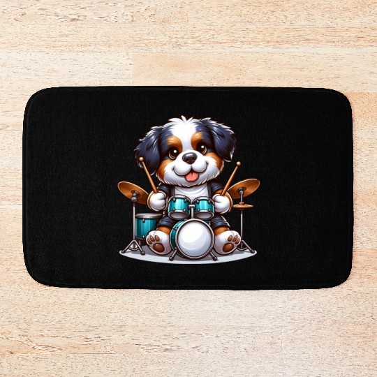 Cool Bernese Mountain Dog Drummer Design Bath Mats