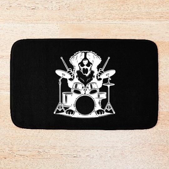 Cool Bernese Mountain Dog Drummer Design Bath Mats