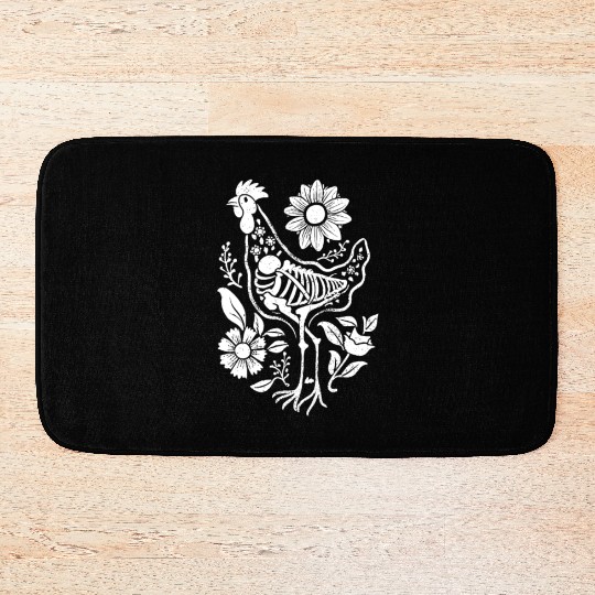 Chicken Hen Floral Skeleton Flower Animal Bath Mats