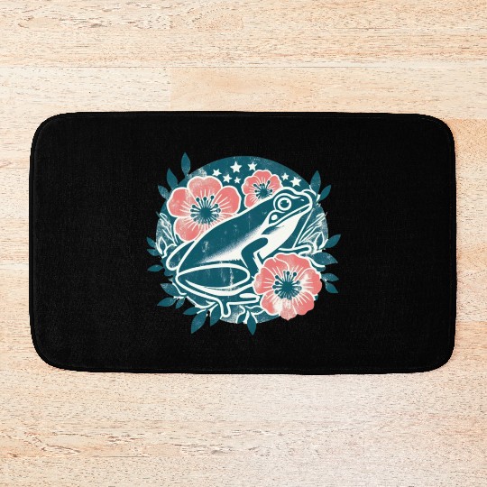 Vintage Frog and Flowers Amphibian Love in Nature Bath Mats