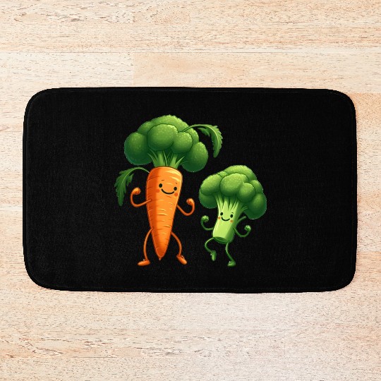 Carrot Dancing with Broccoli Bath Mats