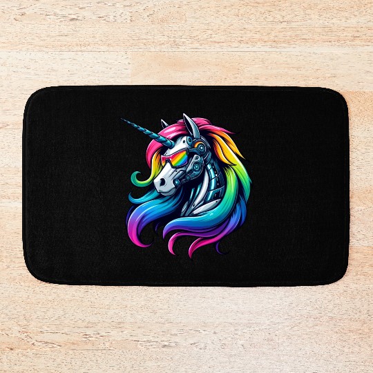 Cool Cyborg Unicorn Rainbow Bath Mats