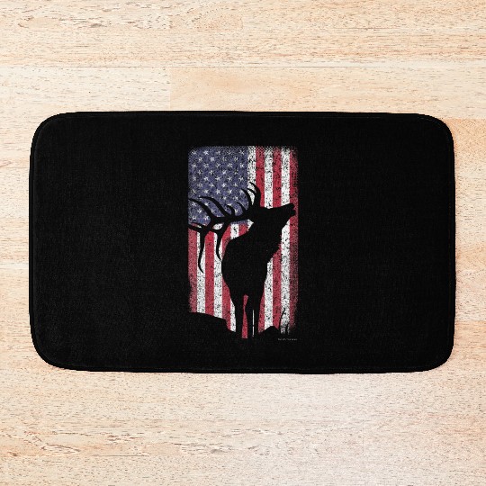 Elk Hunting Bugling Bull US Flag American Bath Mats