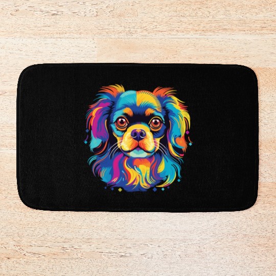 Watercolor Colorful Tibetan Spaniel Bath Mats