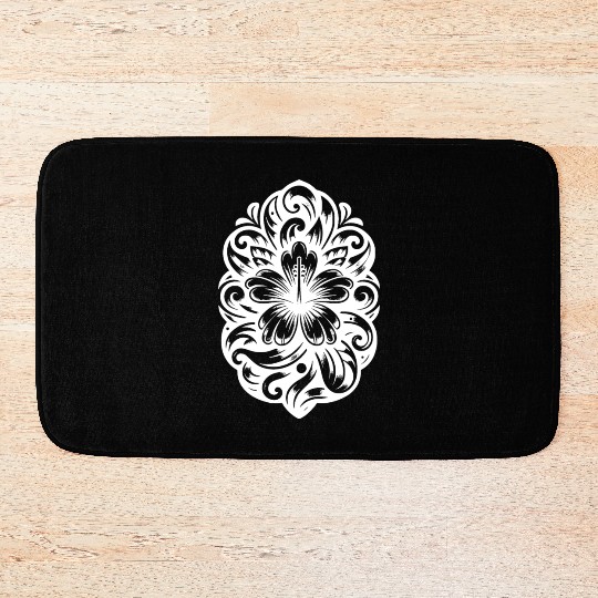 Tattoo Hibiscus Tropical Flower Bath Mats