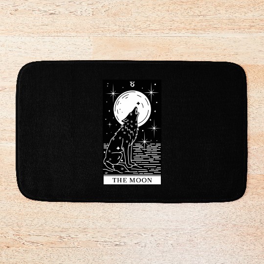 Tarot Card The Moon Wolf Howling Bath Mats