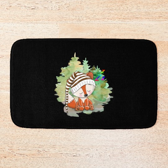 Pilot Fox Sitting On Grass With Tree Forest Bath Mats