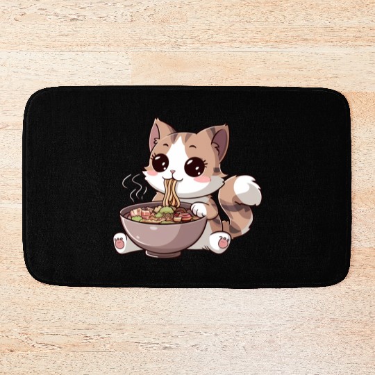 Kawaii Cat Eating Ramen Bath Mats
