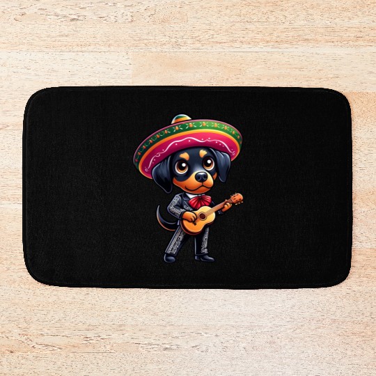 Doberman as Mariachi Guitarist Cinco de Mayo Bath Mats