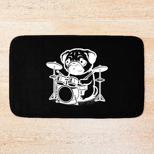 Cute Pug Puppy Drummer Design Bath Mats