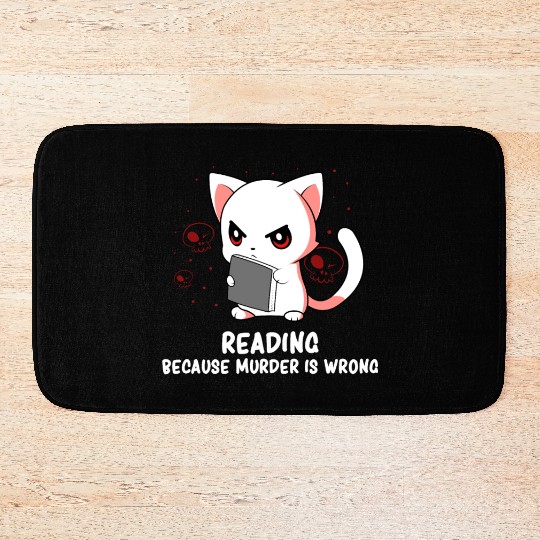Reading - Reading Cat - Dark Humor - Reading Book Bath Mats