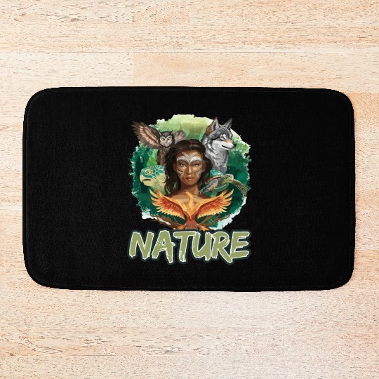 Nature-Inspired Wolf Owl Turtle Phoenix Woman Bath Mats