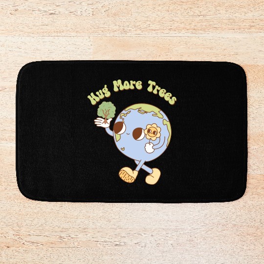 Hug More Trees Retro Earth Mascot Bath Mats