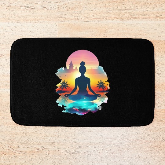 Sunset Yoga Silhouette Tropical Escape Bath Mats