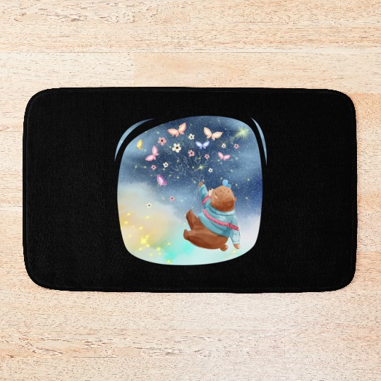 Teddy Bear Up To Sky Using Butterfly Excited Bath Mats