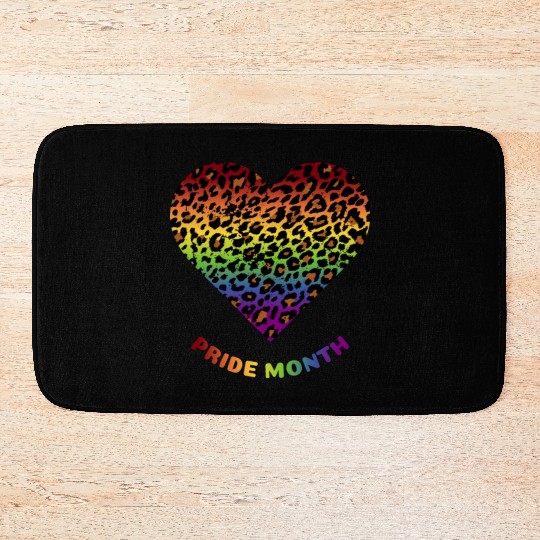 LGBTQ+Pride Month Rainbow Heart Leopard pattern Bath Mats