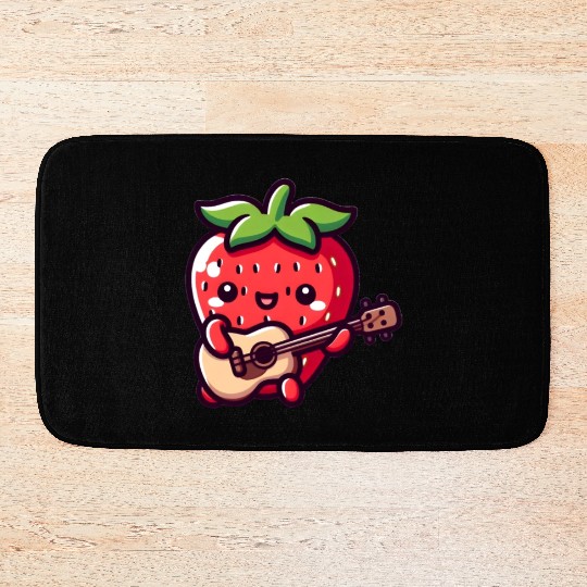 cute strawberry with guitar Bath Mats