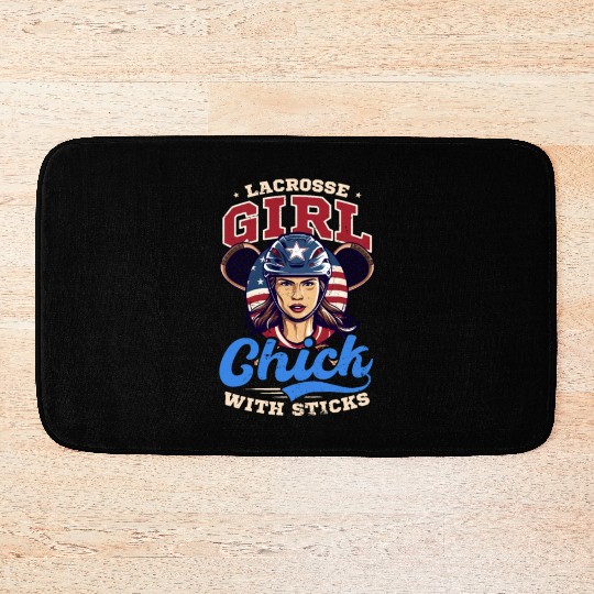 4th Of July Lacrosse Lacrosse Girl Chick With Stic Bath Mats