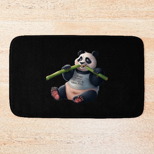 Panda Paradise: Serene Panda Enjoying a Bamboo Fea Bath Mats