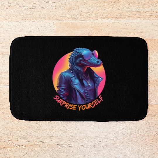 Synthwave style crocodile wearing sunglasses Bath Mats