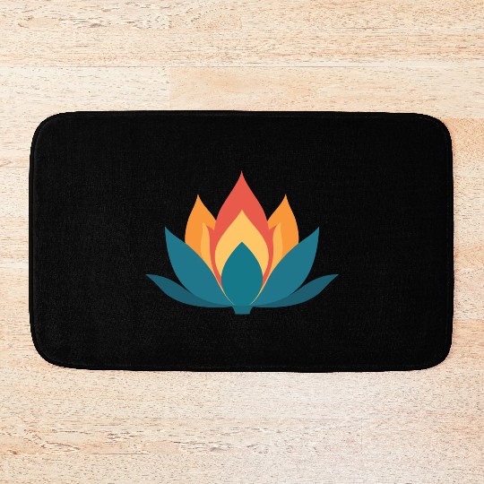 Lotus With Orange Blue Petals Bath Mats